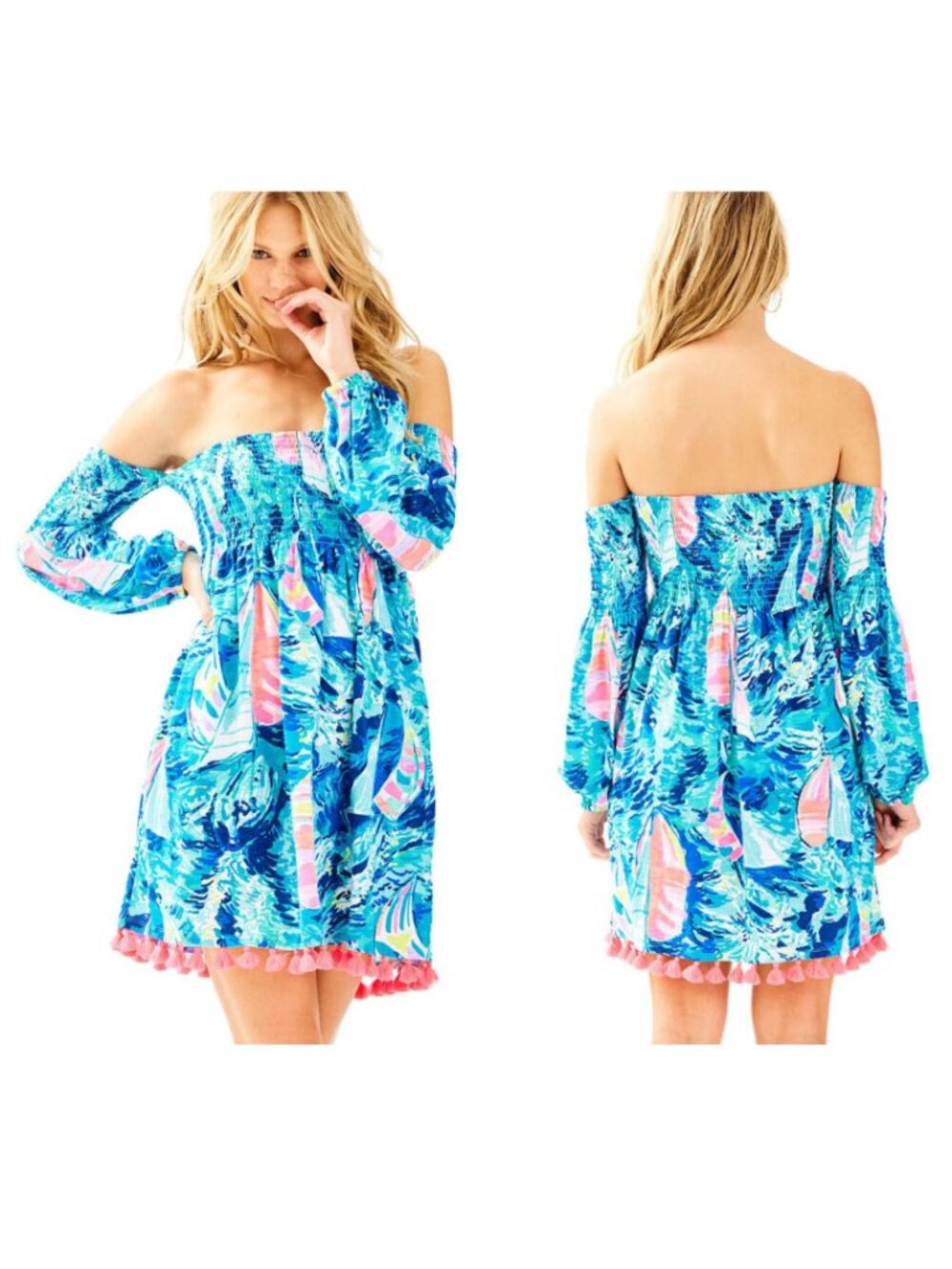NWT Womens Small Lilly Pulitzer Trina Sparkling Blue Hey Bay Bay Beach Dress NEW
